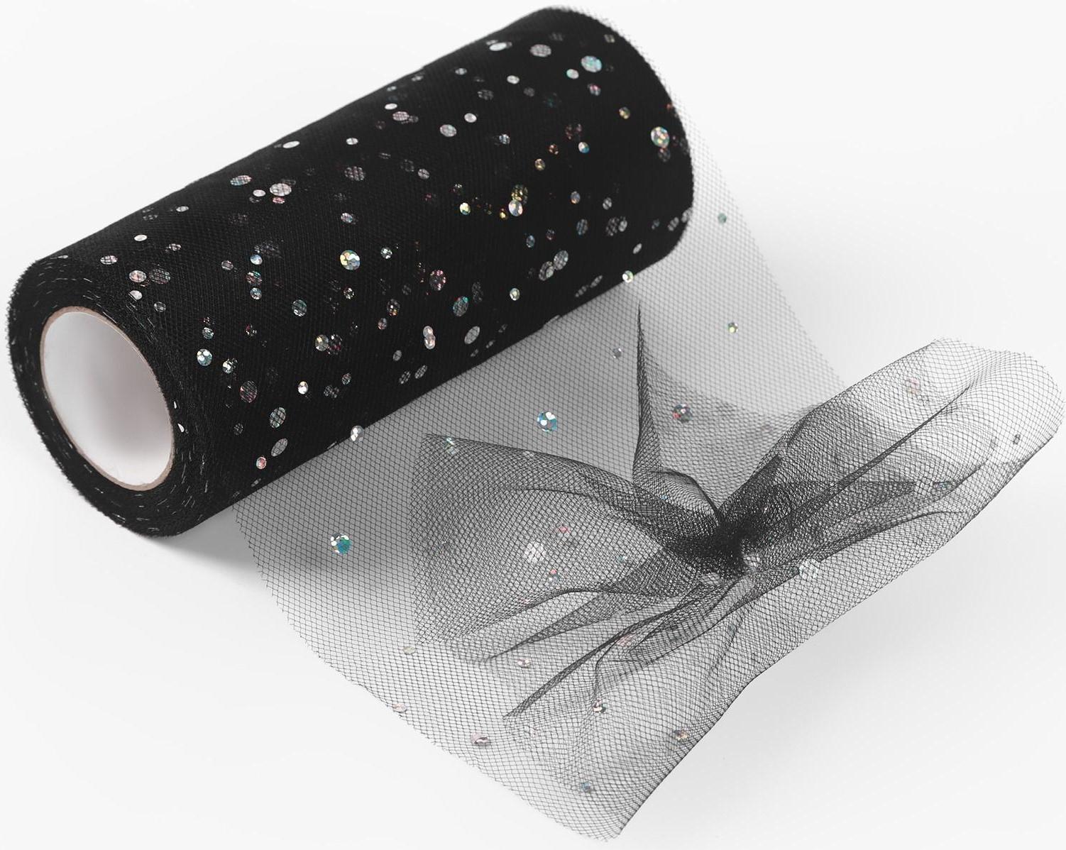 Фатин с блёстками, 15 см, 11 ± 1 г/кв.м, 23 ± 1 м, цвет чёрный №21