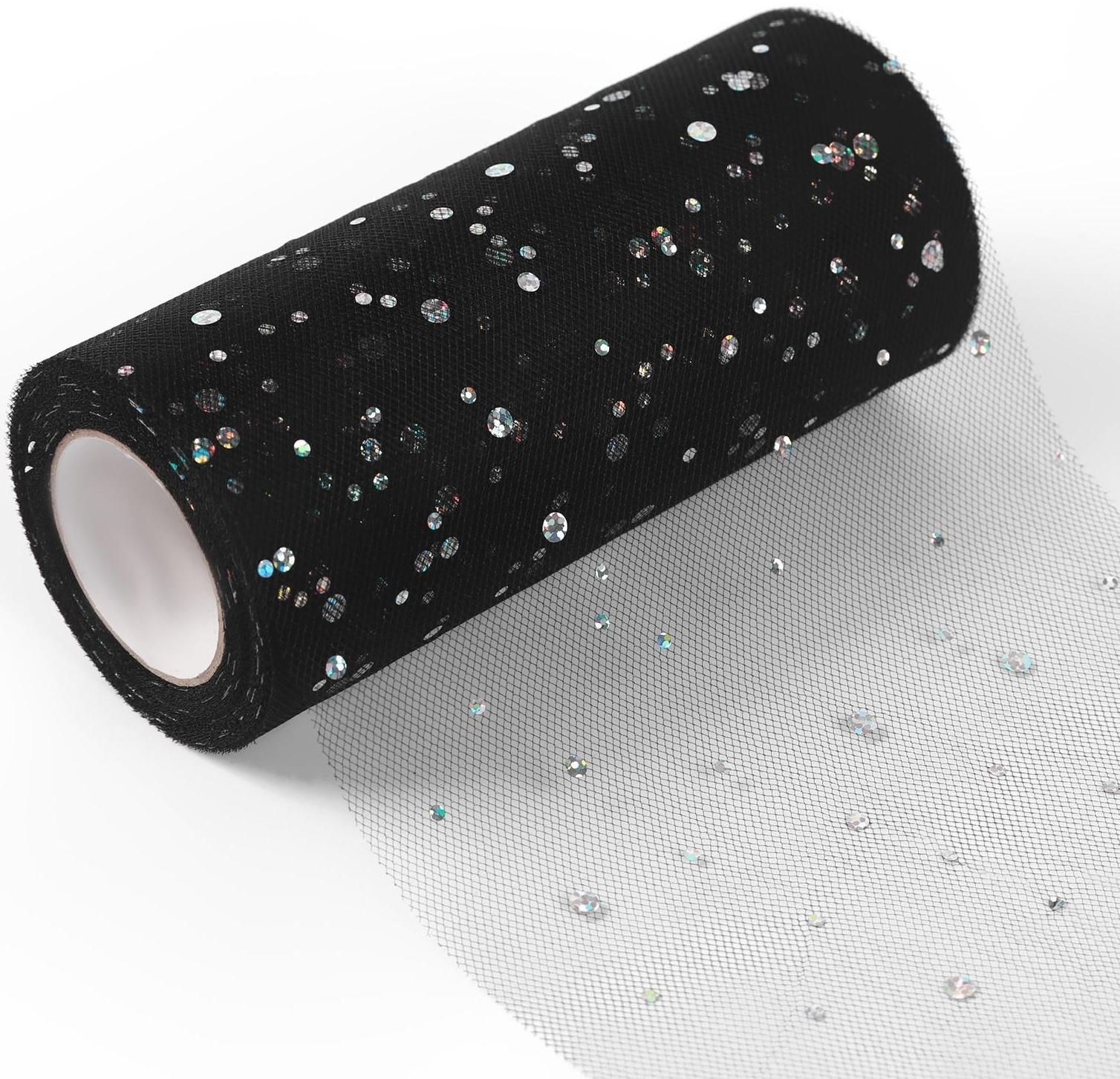 Фатин с блёстками, 15 см, 11 ± 1 г/кв.м, 23 ± 1 м, цвет чёрный №21