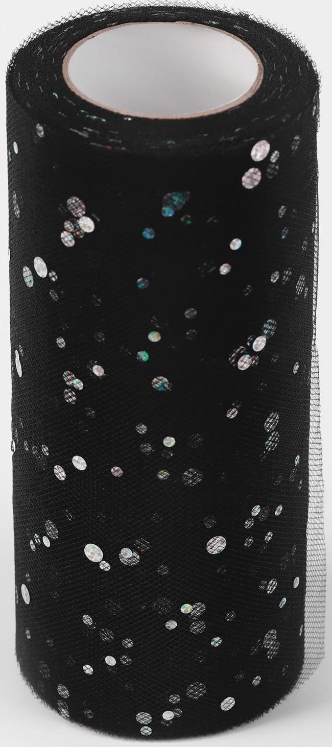 Фатин с блёстками, 15 см, 11 ± 1 г/кв.м, 23 ± 1 м, цвет чёрный №21