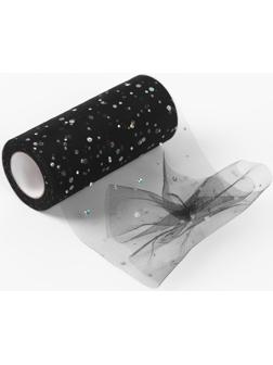 Фатин с блёстками, 15 см, 11 ± 1 г/кв.м, 23 ± 1 м, цвет чёрный №21