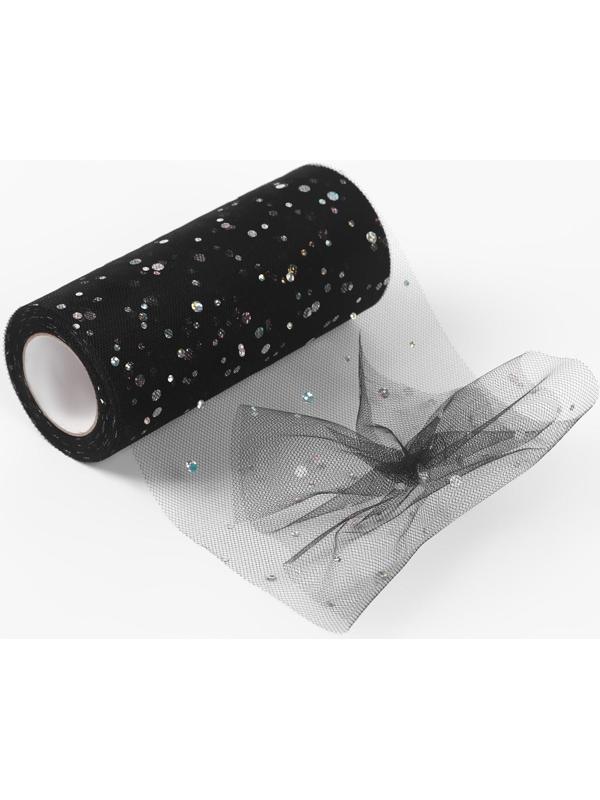 Фатин с блёстками, 15 см, 11 ± 1 г/кв.м, 23 ± 1 м, цвет чёрный №21