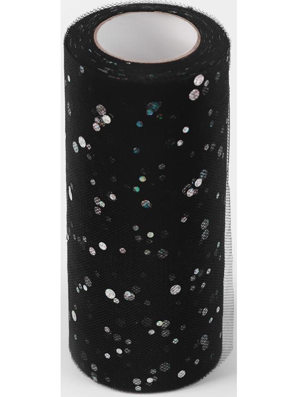 Фатин с блёстками, 15 см, 11 ± 1 г/кв.м, 23 ± 1 м, цвет чёрный №21
