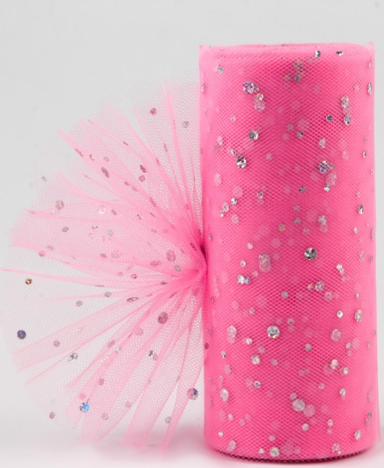 Фатин с блёстками, 15 см, 11 ± 1 г/кв.м, 23 ± 1 м, цвет розовый №4