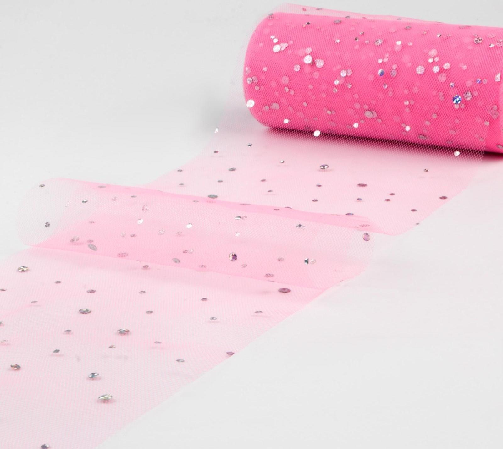 Фатин с блёстками, 15 см, 11 ± 1 г/кв.м, 23 ± 1 м, цвет розовый №4