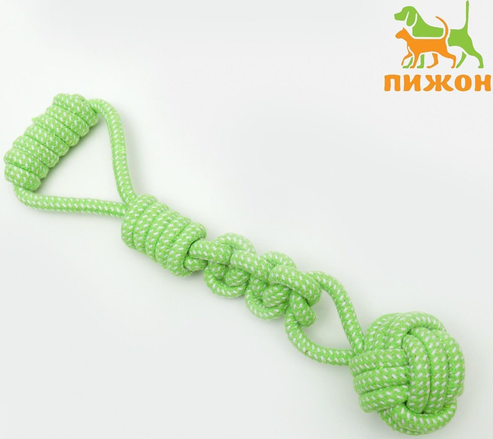 Игрушка канатная плетеная с ручкой, до 38 см, до 180 г, шар 7 см, салатовая