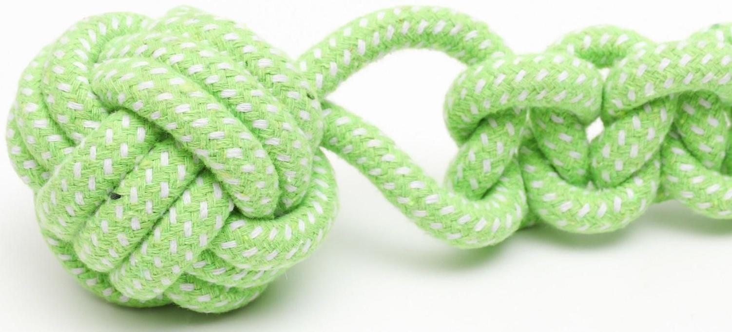 Игрушка канатная плетеная с ручкой, до 38 см, до 180 г, шар 7 см, салатовая