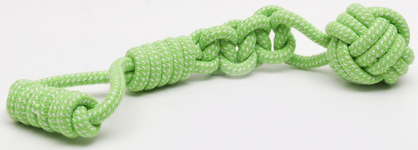 Игрушка канатная плетеная с ручкой, до 38 см, до 180 г, шар 7 см, салатовая