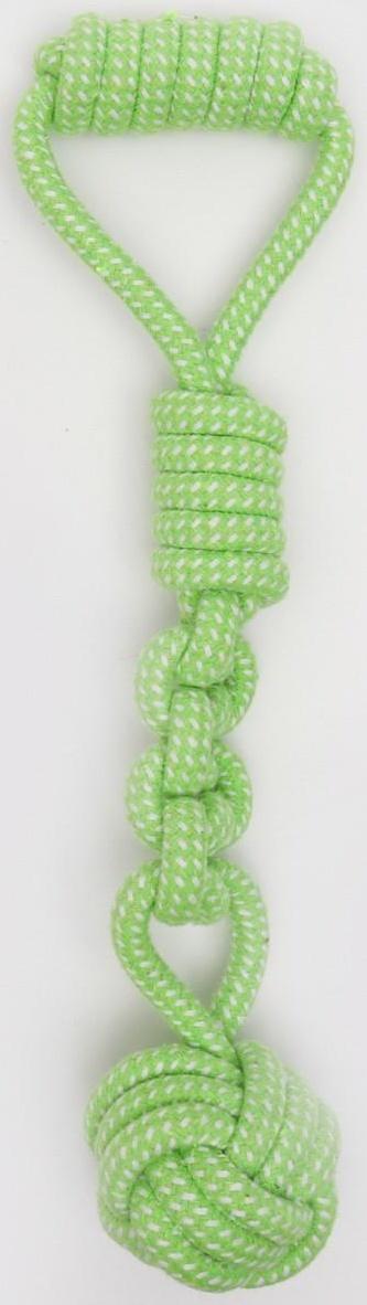 Игрушка канатная плетеная с ручкой, до 38 см, до 180 г, шар 7 см, салатовая