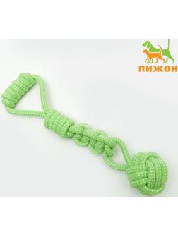 Игрушка канатная плетеная с ручкой, до 38 см, до 180 г, шар 7 см, салатовая