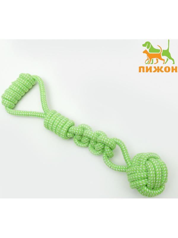Игрушка канатная плетеная с ручкой, до 38 см, до 180 г, шар 7 см, салатовая