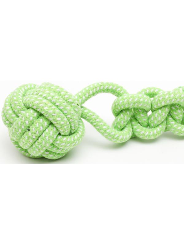 Игрушка канатная плетеная с ручкой, до 38 см, до 180 г, шар 7 см, салатовая