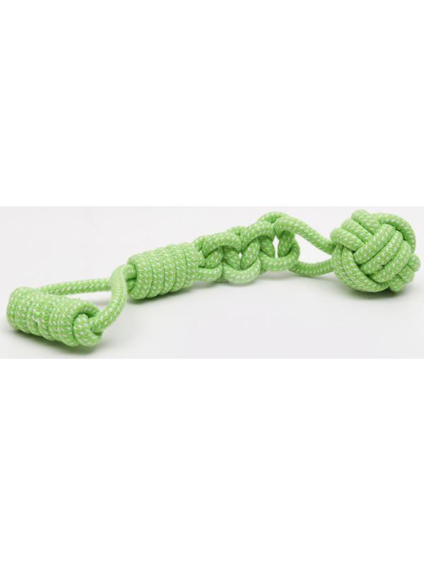 Игрушка канатная плетеная с ручкой, до 38 см, до 180 г, шар 7 см, салатовая