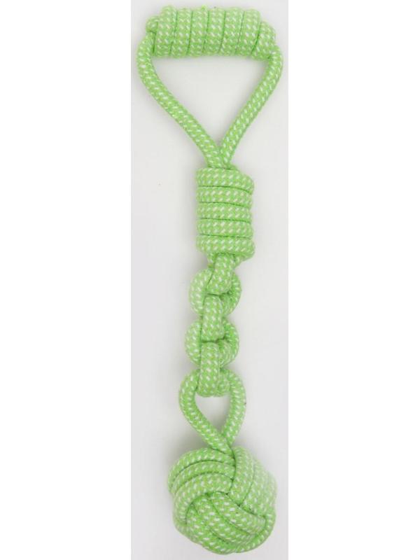 Игрушка канатная плетеная с ручкой, до 38 см, до 180 г, шар 7 см, салатовая