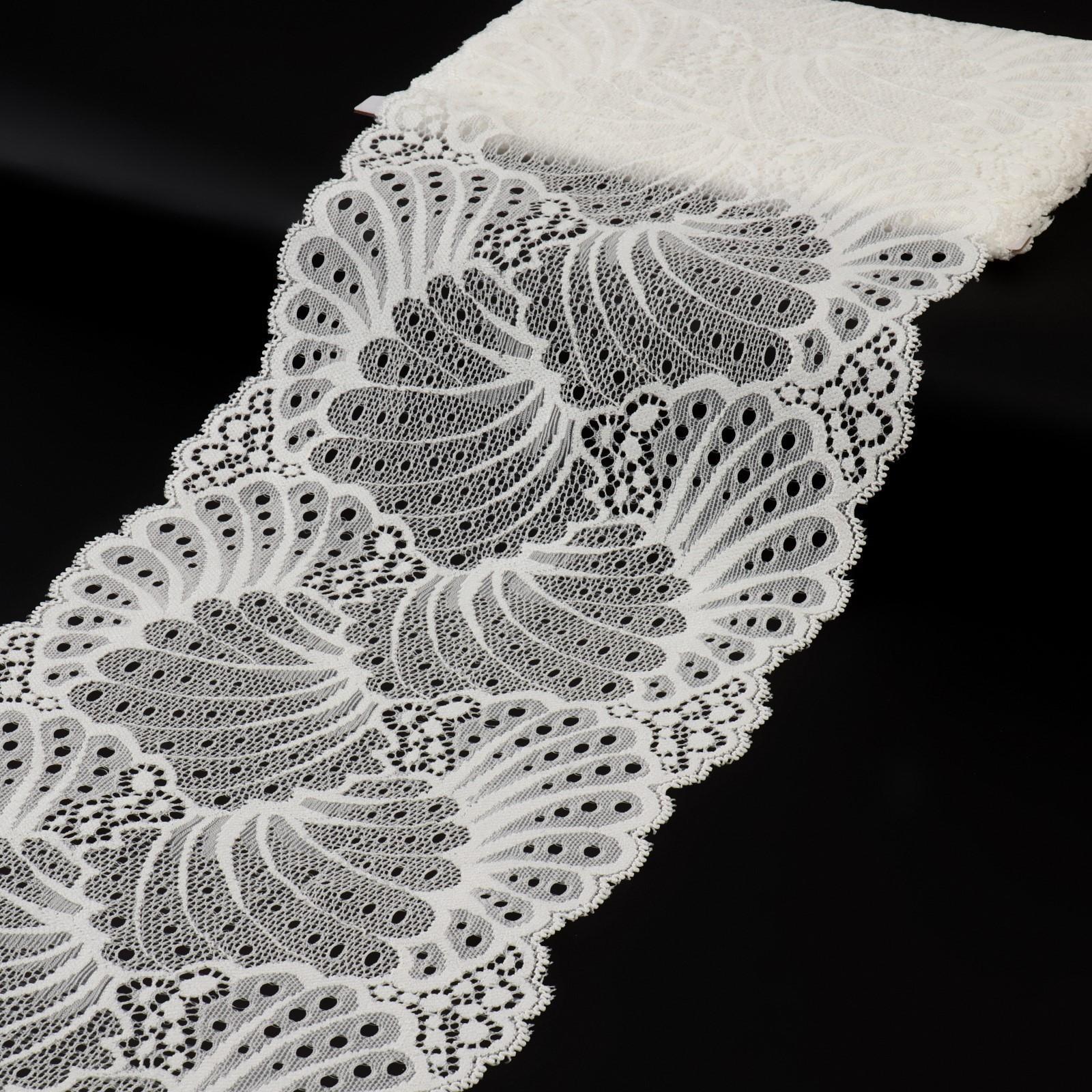 Кружево эластичное, 180 мм × 2,7 ± 0,5 м, цвет белый