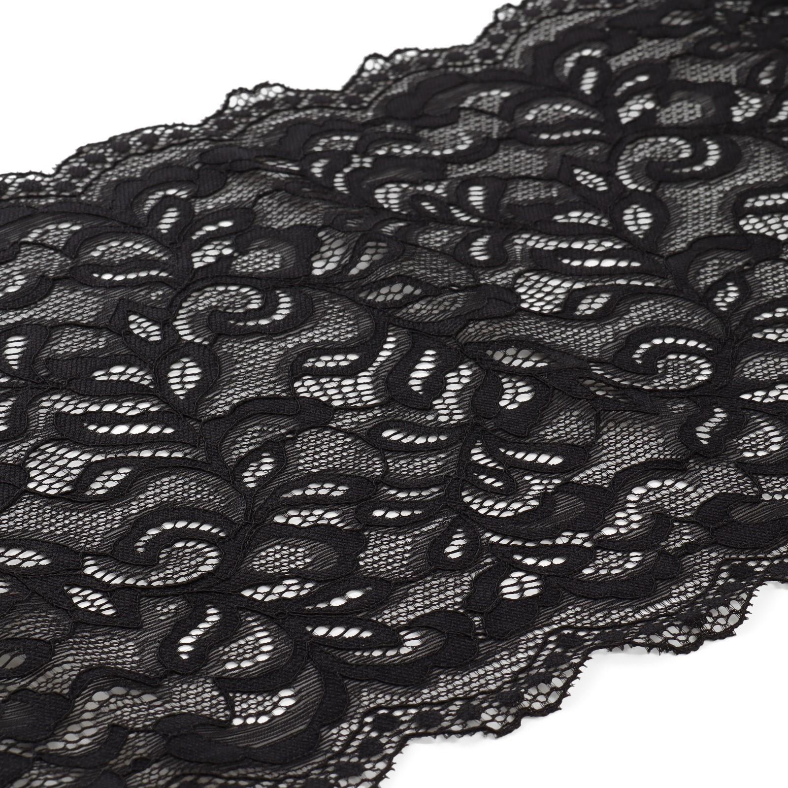 Кружево эластичное, 230 мм × 2,7 ± 0,5 м, цвет чёрный