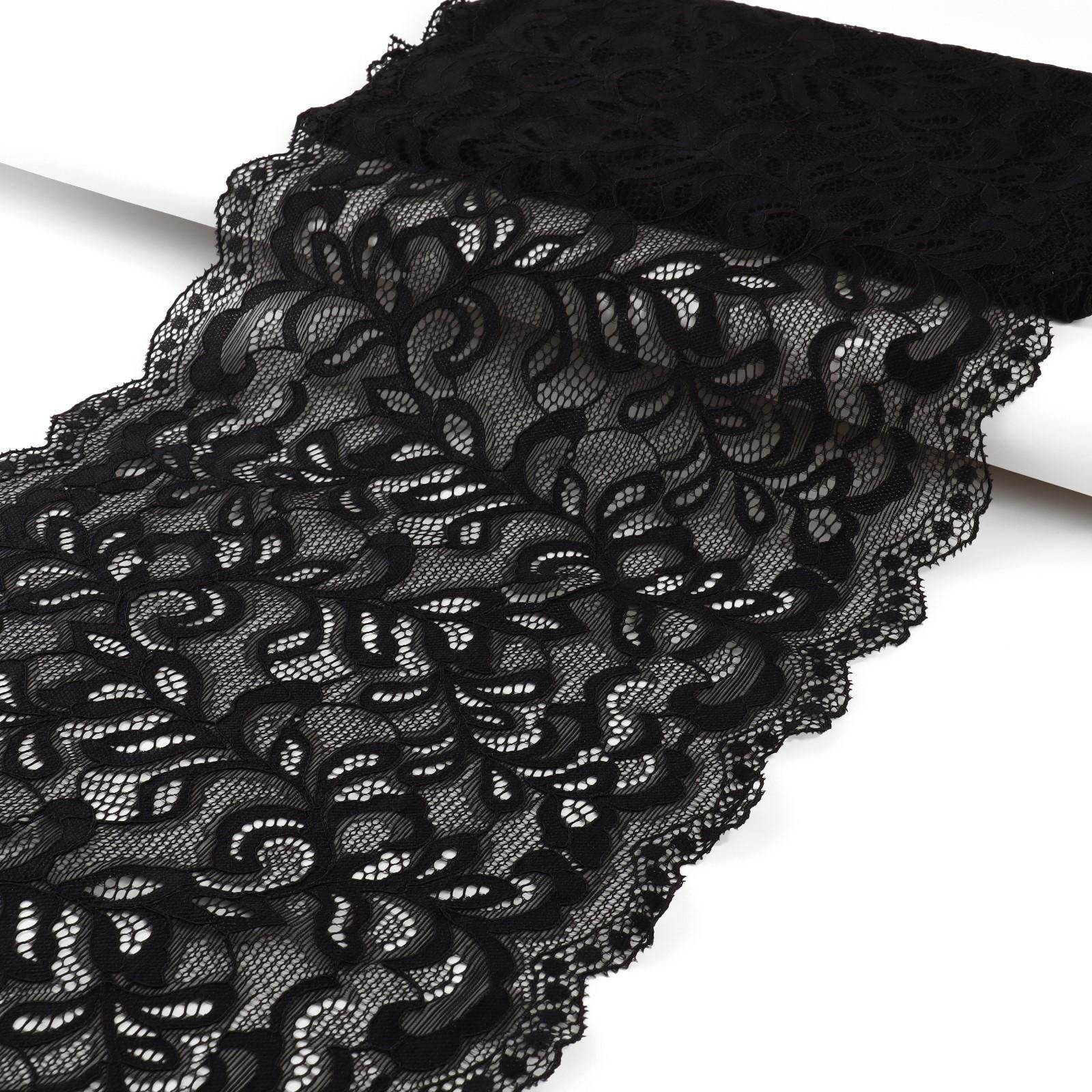 Кружево эластичное, 230 мм × 2,7 ± 0,5 м, цвет чёрный