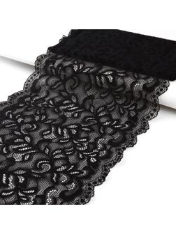 Кружево эластичное, 230 мм × 2,7 ± 0,5 м, цвет чёрный