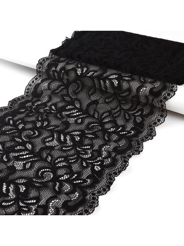 Кружево эластичное, 230 мм × 2,7 ± 0,5 м, цвет чёрный