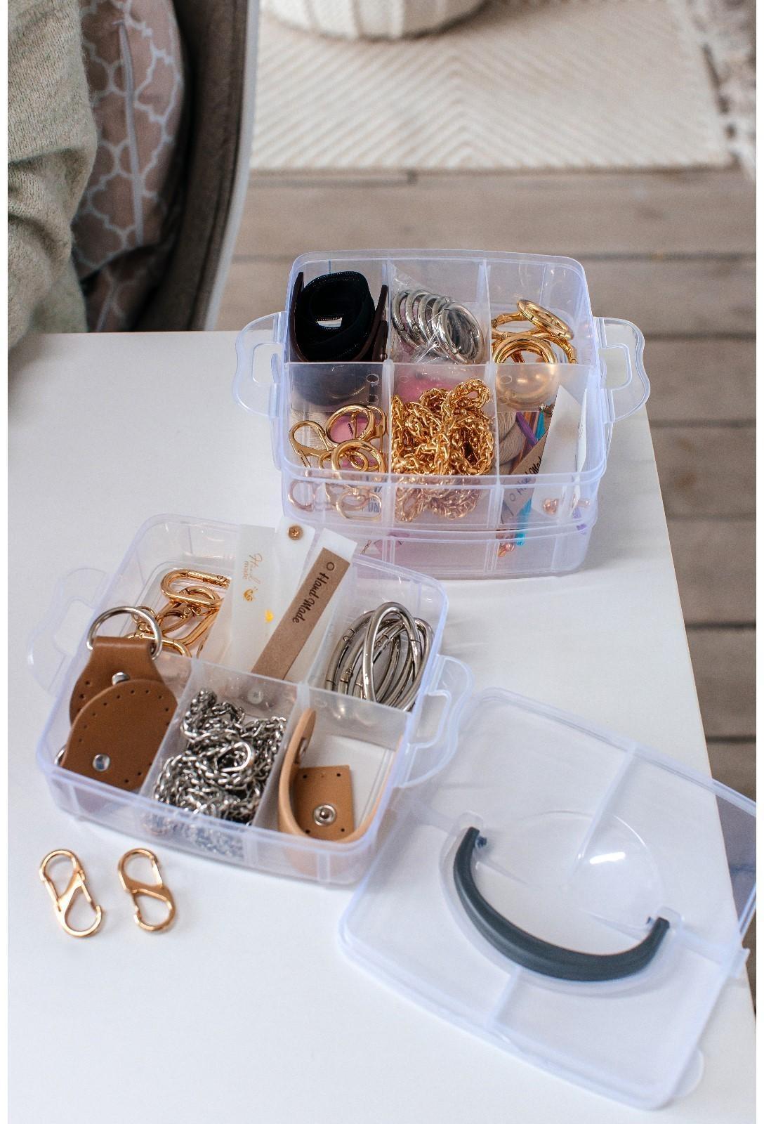 Органайзер для рукоделия, со съёмными ячейками, 3 яруса по 6 отделений, 15 × 16 × 12,5 см, с ручкой, цвет прозрачный