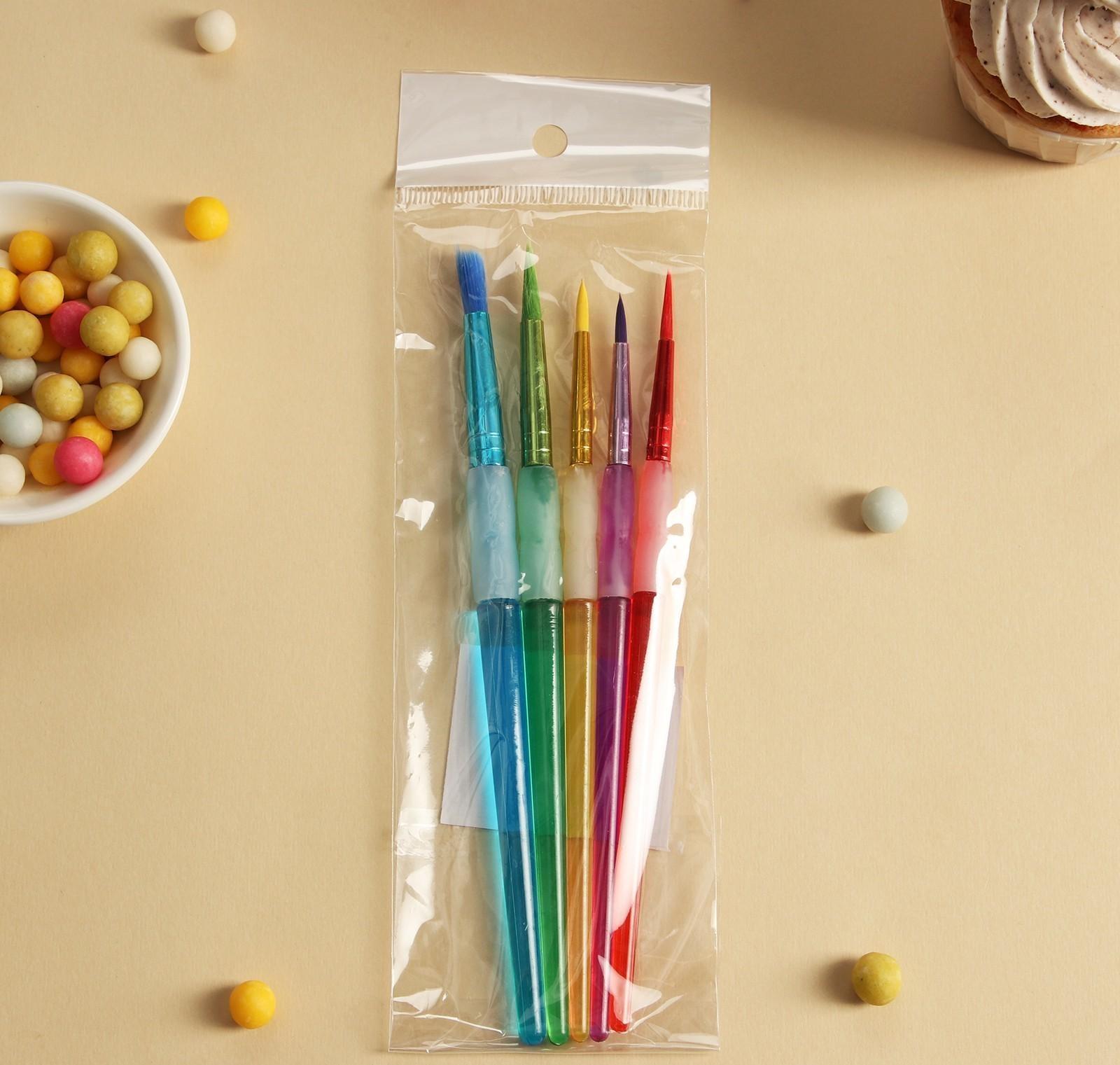 Набор кондитерских кисточек для декорирования Доляна «Радуга», 5 шт, 19×6 см