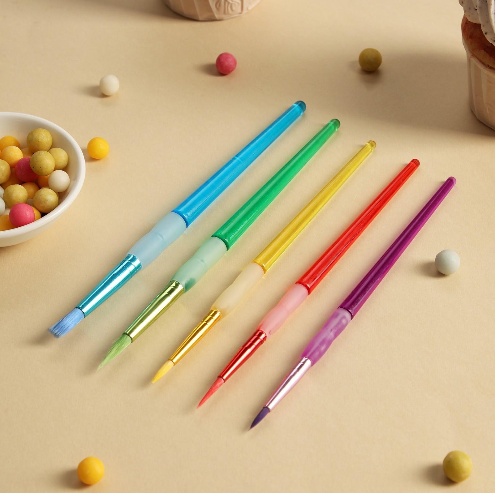 Набор кондитерских кисточек для декорирования Доляна «Радуга», 5 шт, 19×6 см