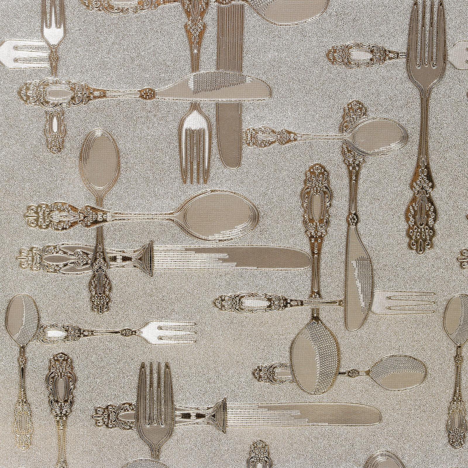 Клеёнка столовая на тканевой основе «Ложка, вилка», рулон 20 метров, ширина 137 см, цвет золотой