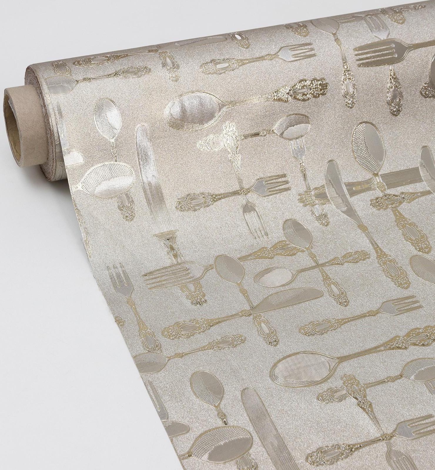 Клеёнка столовая на тканевой основе «Ложка, вилка», рулон 20 метров, ширина 137 см, цвет золотой