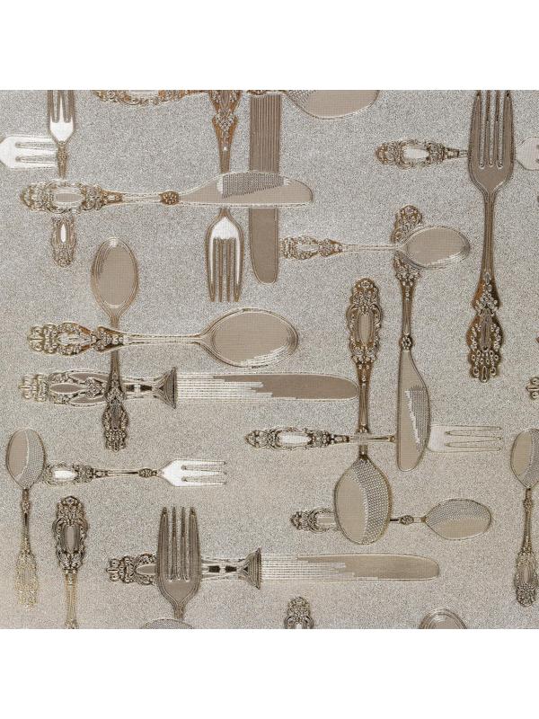 Клеёнка столовая на тканевой основе «Ложка, вилка», рулон 20 метров, ширина 137 см, цвет золотой