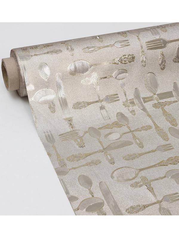 Клеёнка столовая на тканевой основе «Ложка, вилка», рулон 20 метров, ширина 137 см, цвет золотой