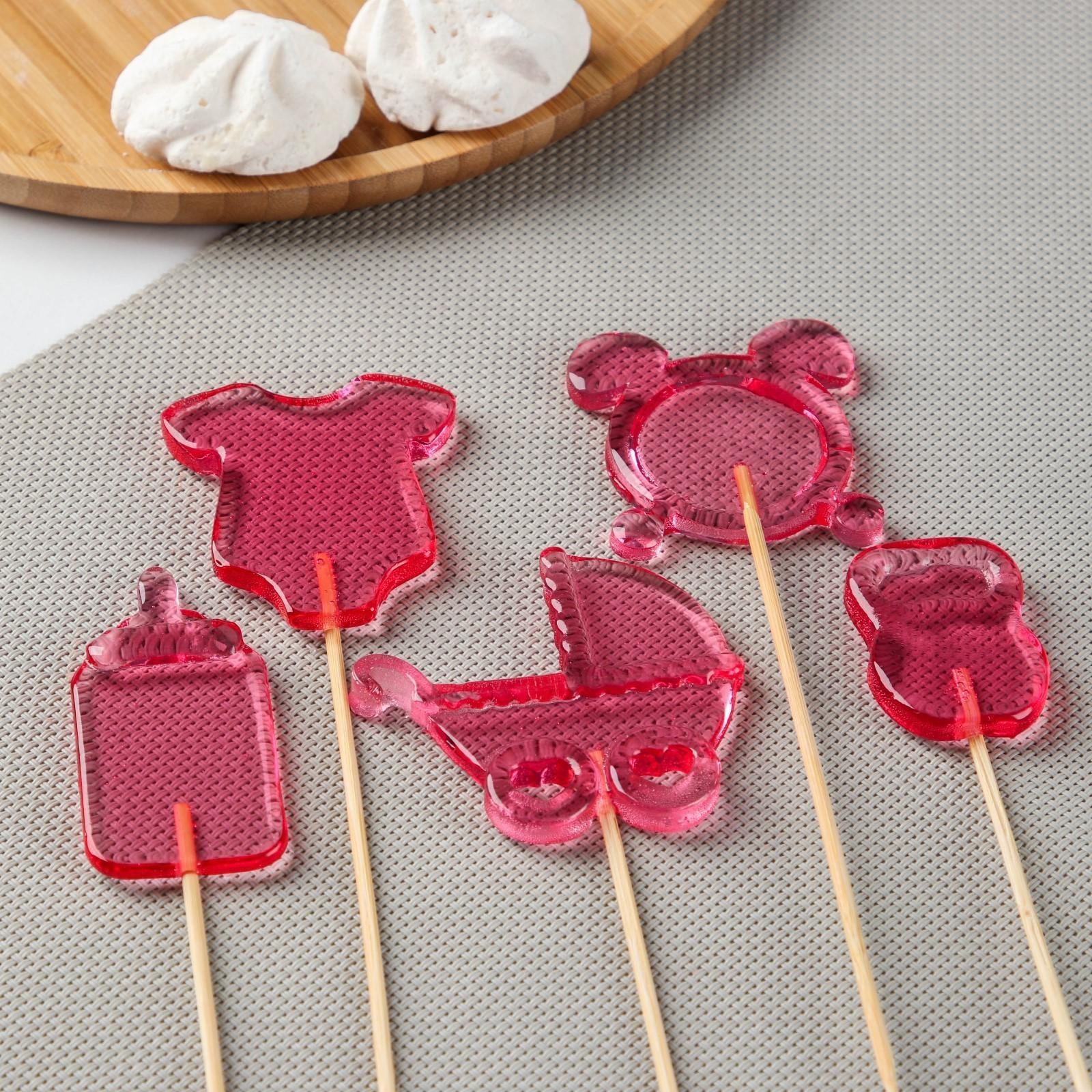 Силиконовая форма «Детский набор», коляска 7×6,7 см, боди 6×5,5 см, гиря 4,5×3,2 см, бутыль 7×3,5 см, цвет прозрачный