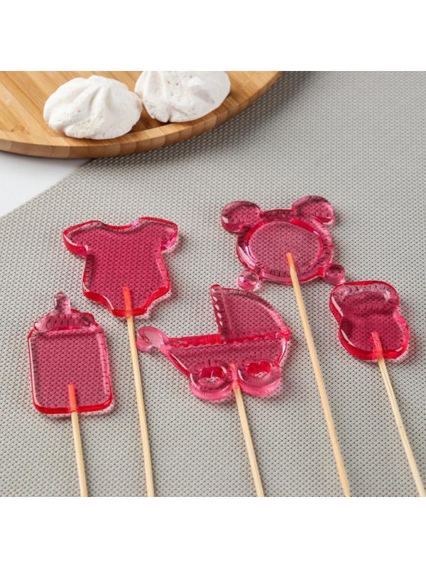 Силиконовая форма «Детский набор», коляска 7×6,7 см, боди 6×5,5 см, гиря 4,5×3,2 см, бутыль 7×3,5 см, цвет прозрачный