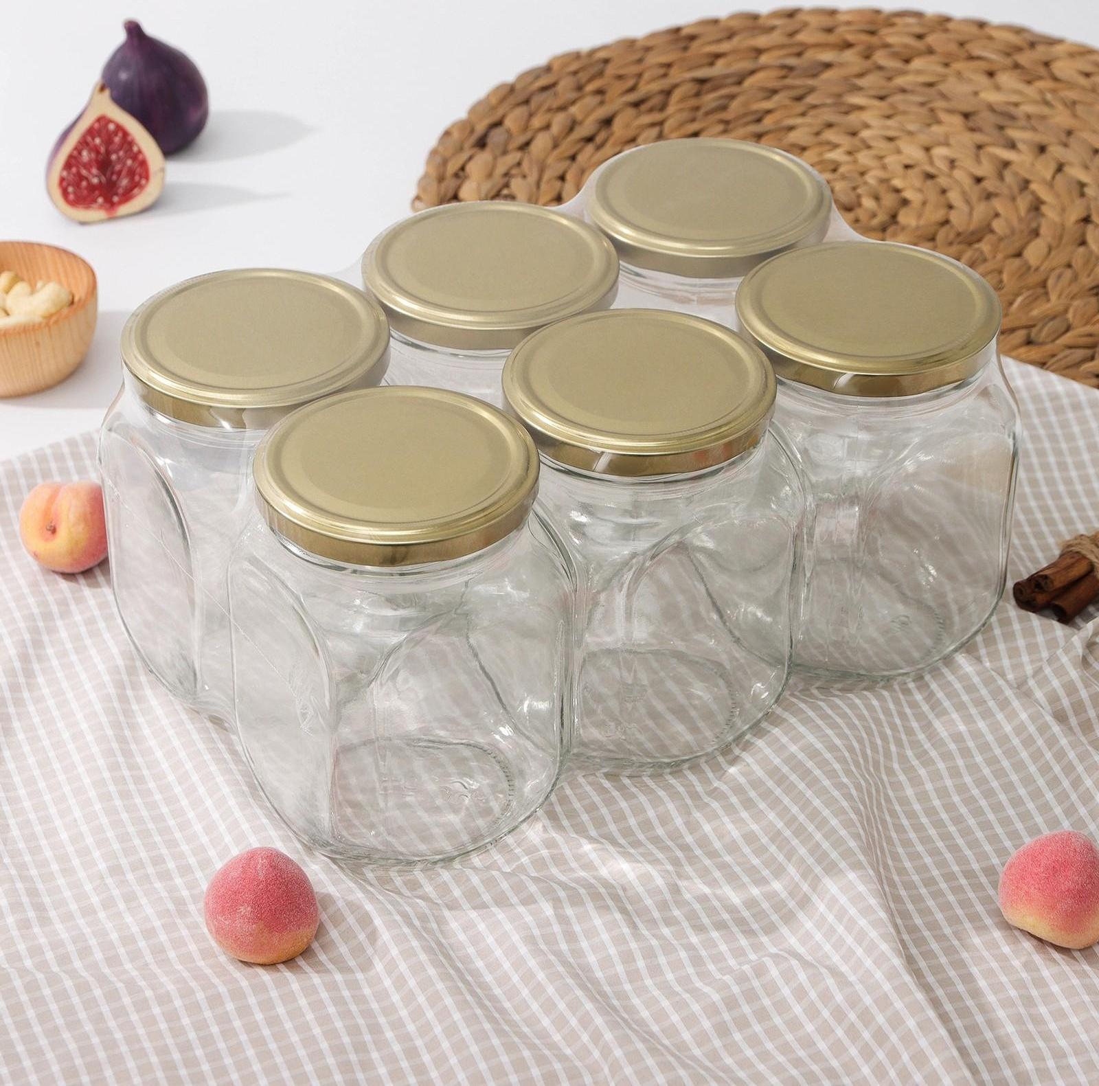 Набор банок стеклянных с крышкой «Квадро», 6 шт, 650 мл, ТО-82 мм