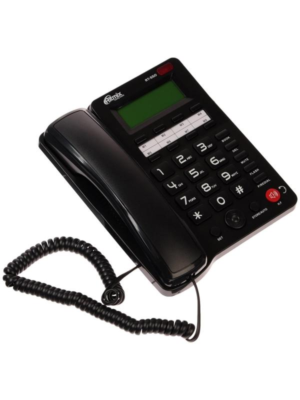 Проводной телефон Ritmix RT-550, дисплей, телефонная книга, однокнопочный набор, AUX, черный