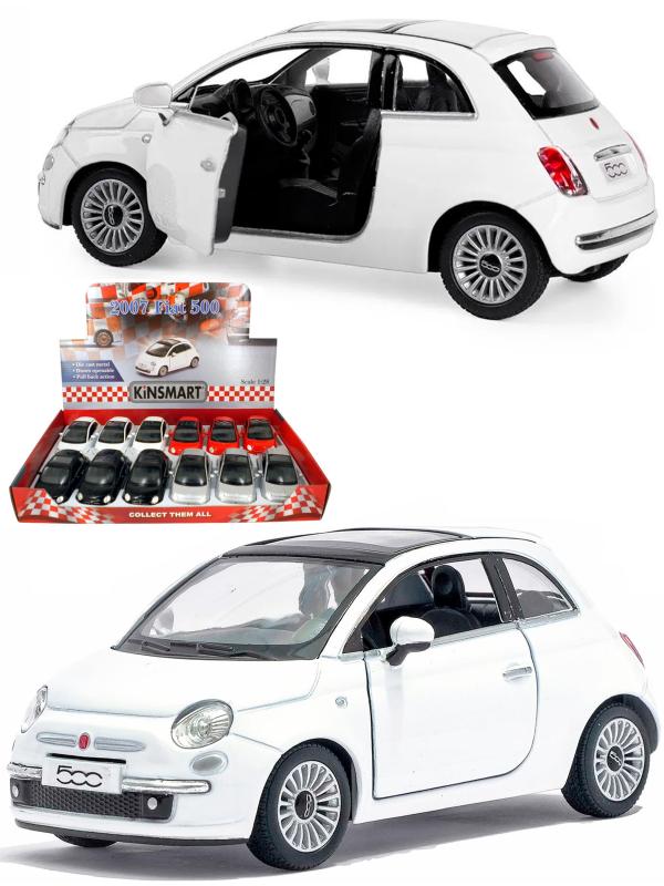 Металлическая машинка Kinsmart 1:28 «2007 Fiat 500» KT5345D, инерционная / Белый