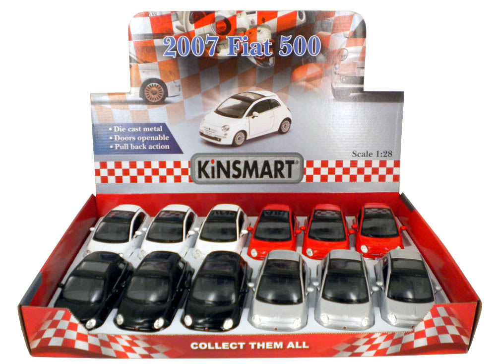 Металлическая машинка Kinsmart 1:28 «2007 Fiat 500» KT5345D, инерционная / Черный
