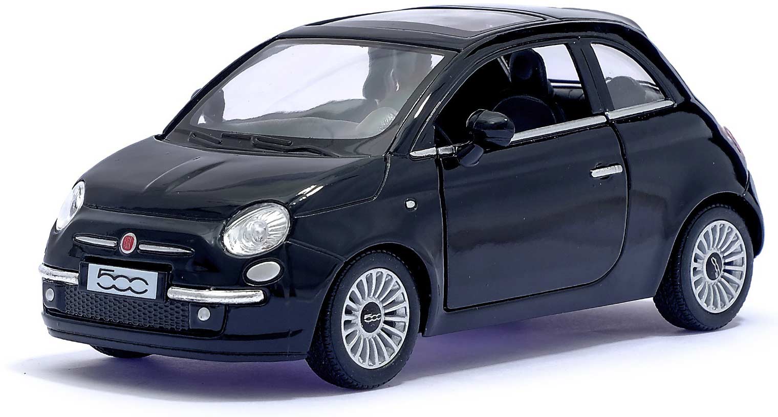 Металлическая машинка Kinsmart 1:28 «2007 Fiat 500» KT5345D, инерционная / Черный