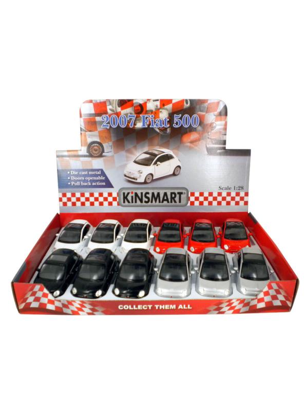 Металлическая машинка Kinsmart 1:28 «2007 Fiat 500» KT5345D, инерционная / Черный