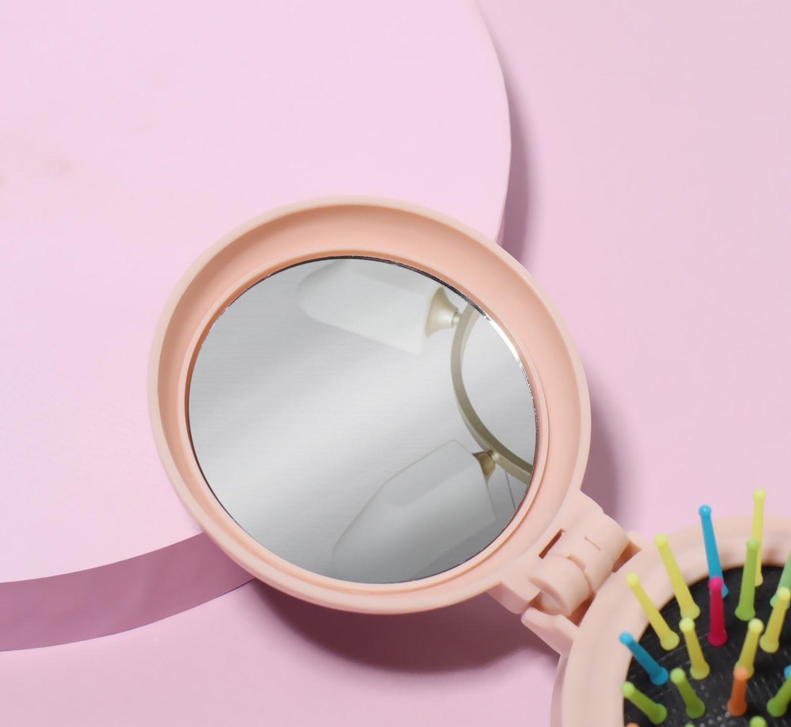 Расчёска массажная, складная, с зеркалом, d = 7,5 см, рисунок МИКС