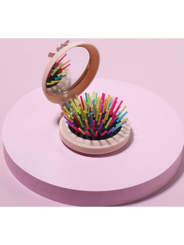 Расчёска массажная, складная, с зеркалом, d = 7,5 см, рисунок МИКС