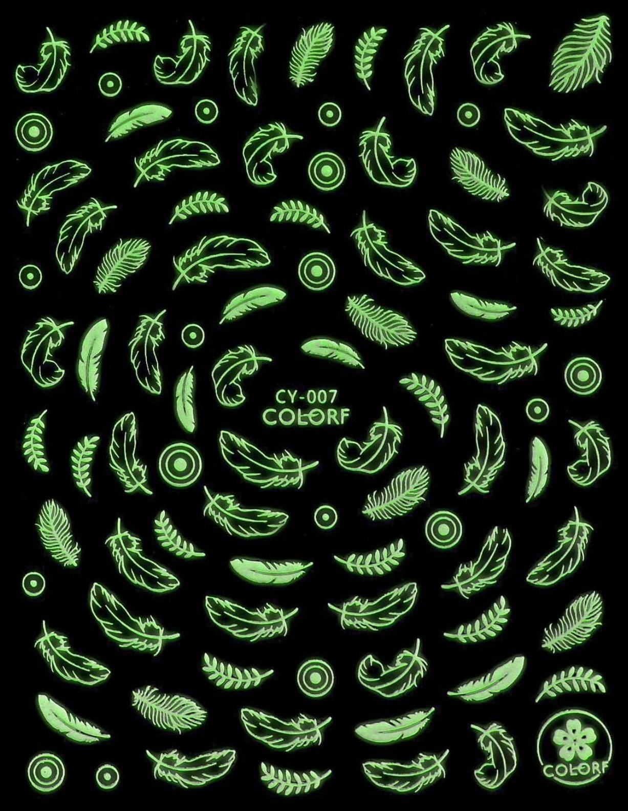 Наклейки для ногтей «Воздушые перья», флуоресцентные