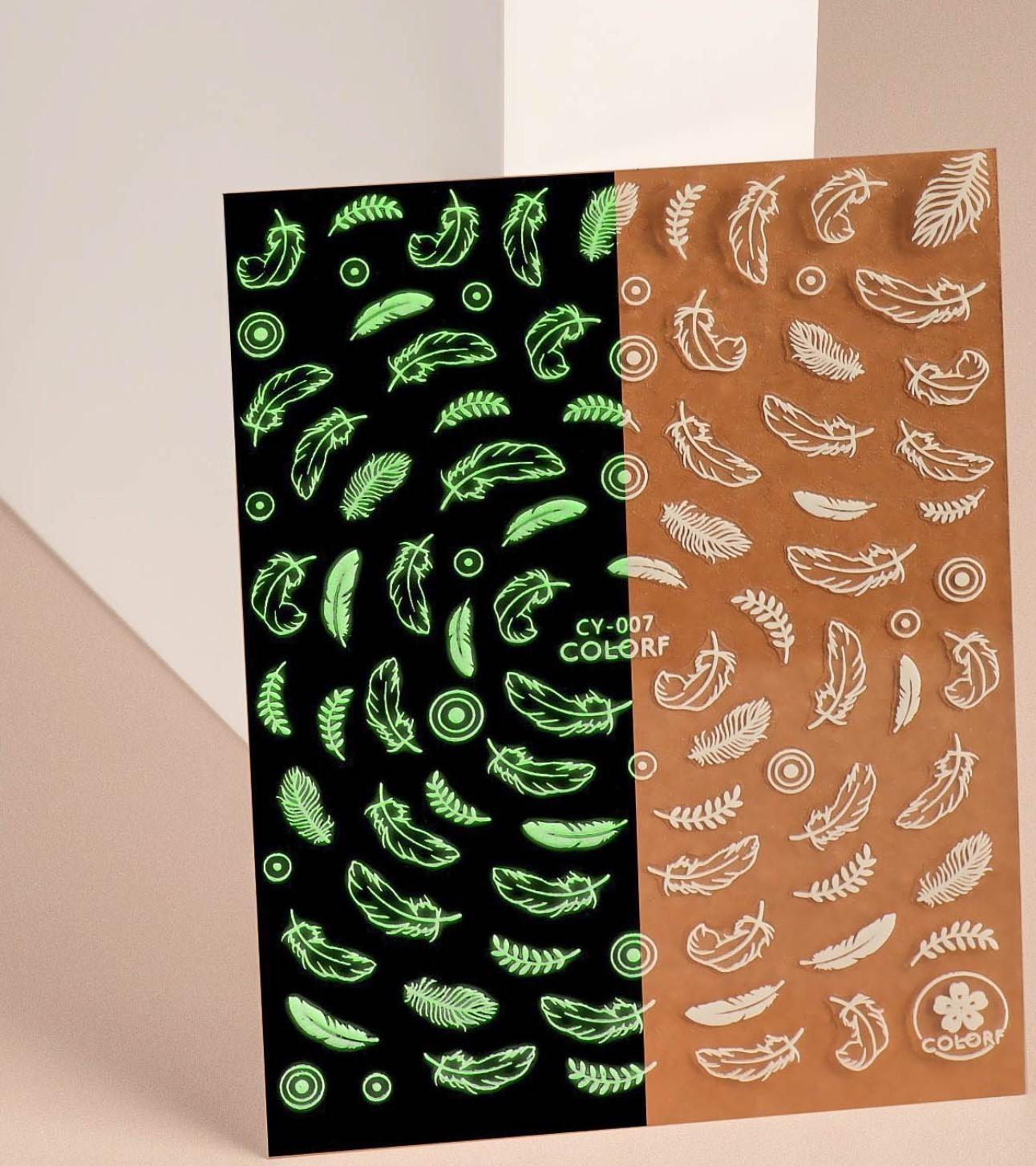 Наклейки для ногтей «Воздушые перья», флуоресцентные