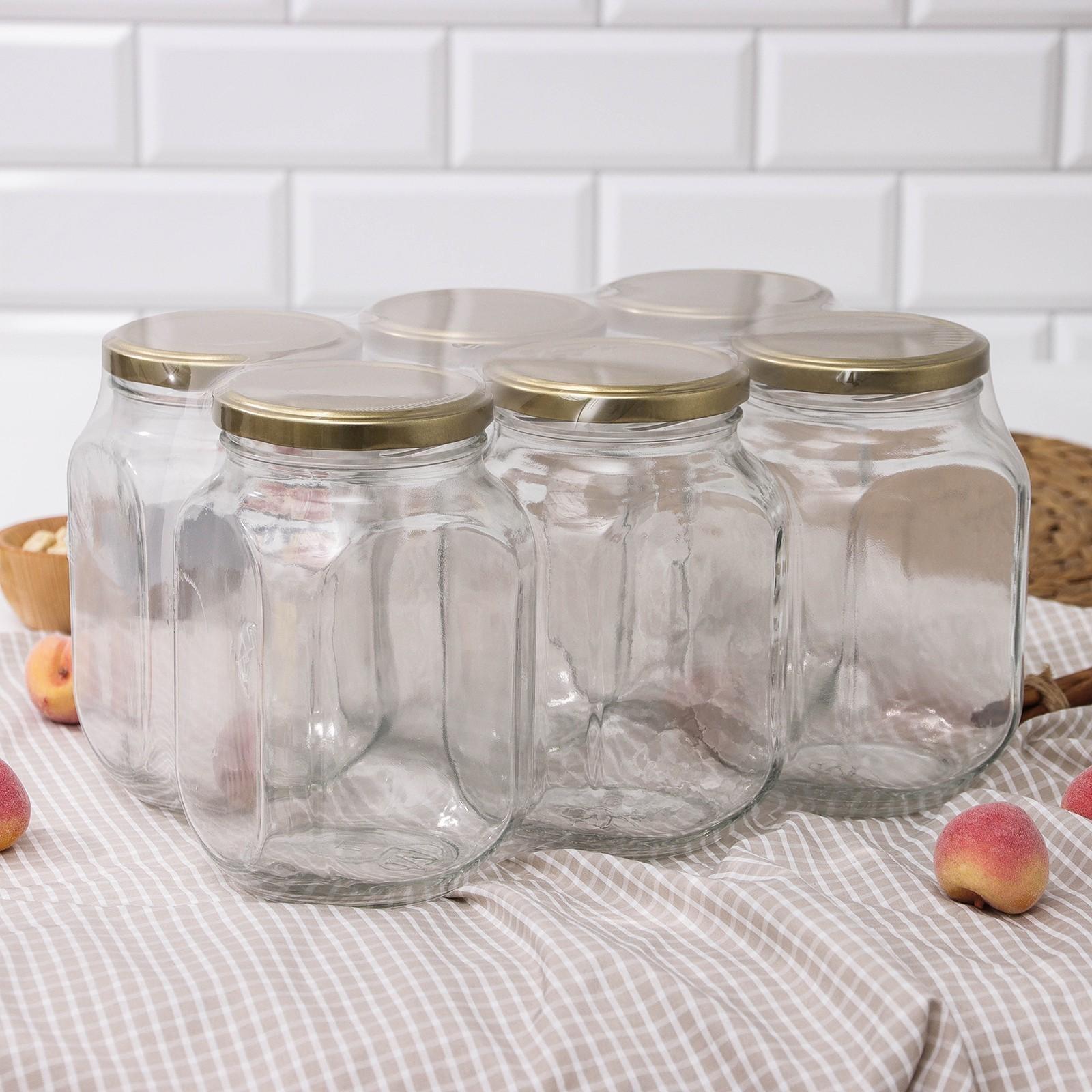 Набор банок стеклянных с крышкой «Квадро», 6 шт, 0,9 л, ТО-82 мм