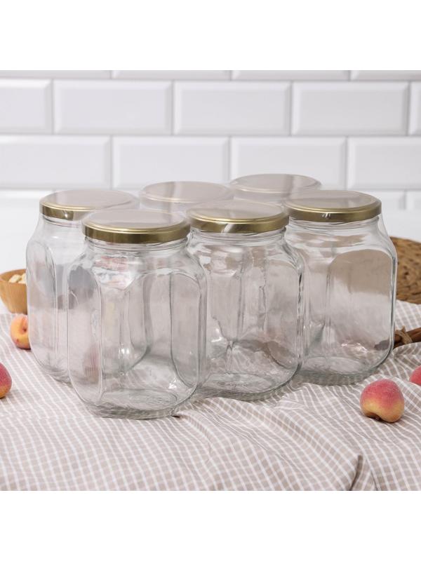 Набор банок стеклянных с крышкой «Квадро», 6 шт, 0,9 л, ТО-82 мм