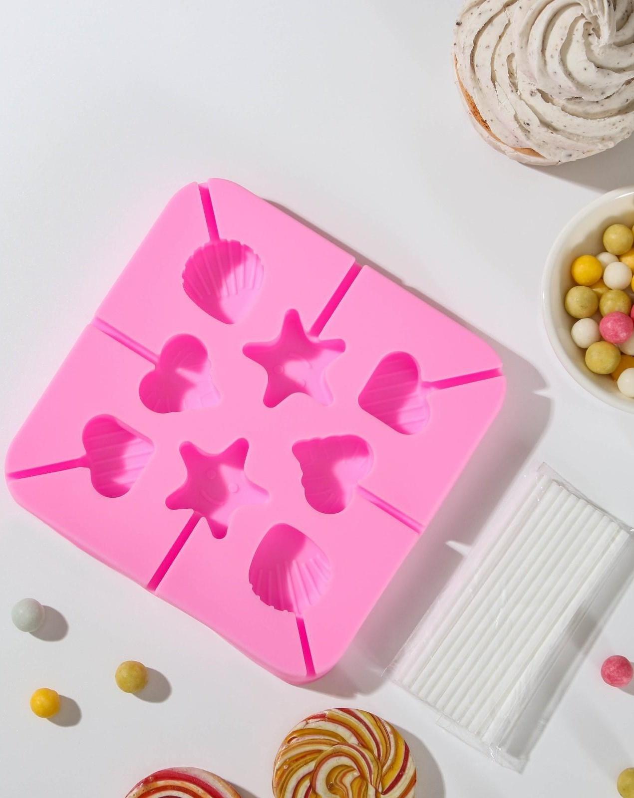 Форма для леденцов «Морской берег», 8 ячеек, 12,5×12,5×1,5 см, с палочками 20 шт, цвет МИКС