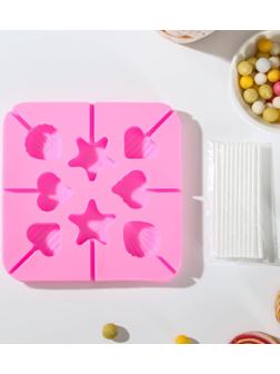 Форма для леденцов «Морской берег», 8 ячеек, 12,5×12,5×1,5 см, с палочками 20 шт, цвет МИКС