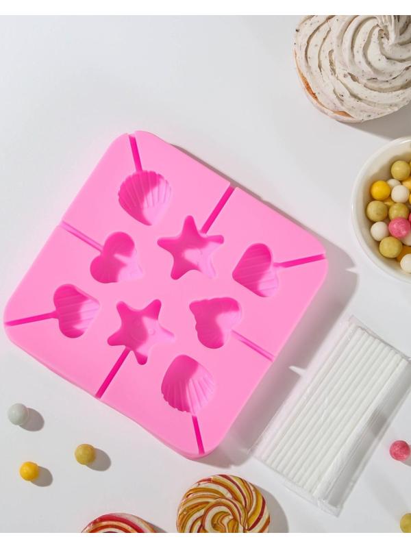 Форма для леденцов «Морской берег», 8 ячеек, 12,5×12,5×1,5 см, с палочками 20 шт, цвет МИКС