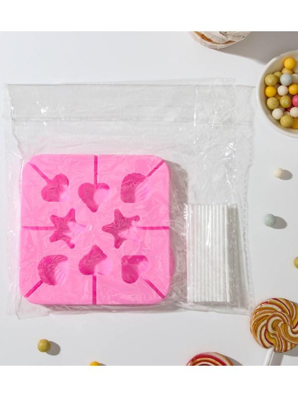 Форма для леденцов «Морской берег», 8 ячеек, 12,5×12,5×1,5 см, с палочками 20 шт, цвет МИКС