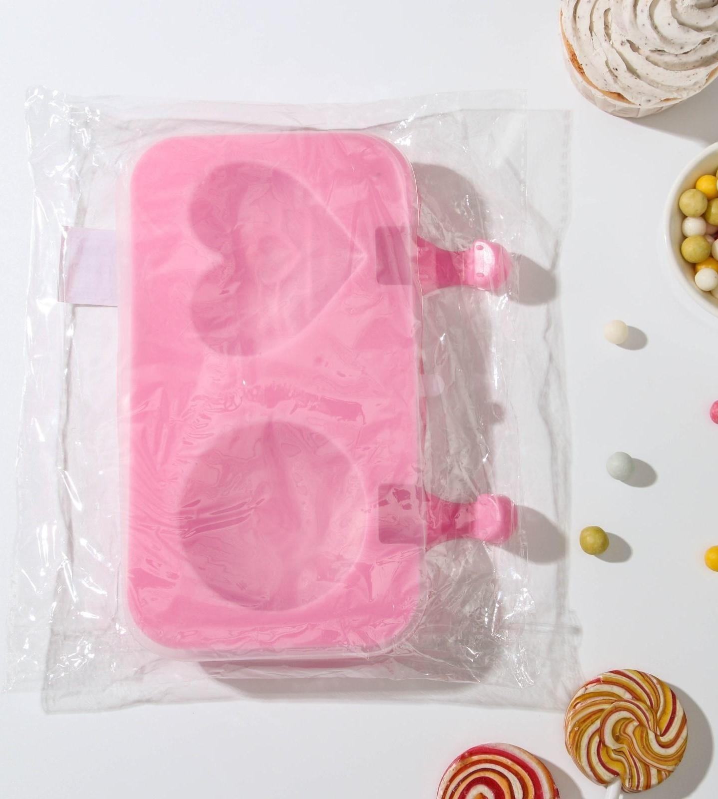 Форма для мороженого «Позитив», 2 ячейки, 19,5×11×2,5 см, с крышкой и палочками, 50 шт, цвет МИКС