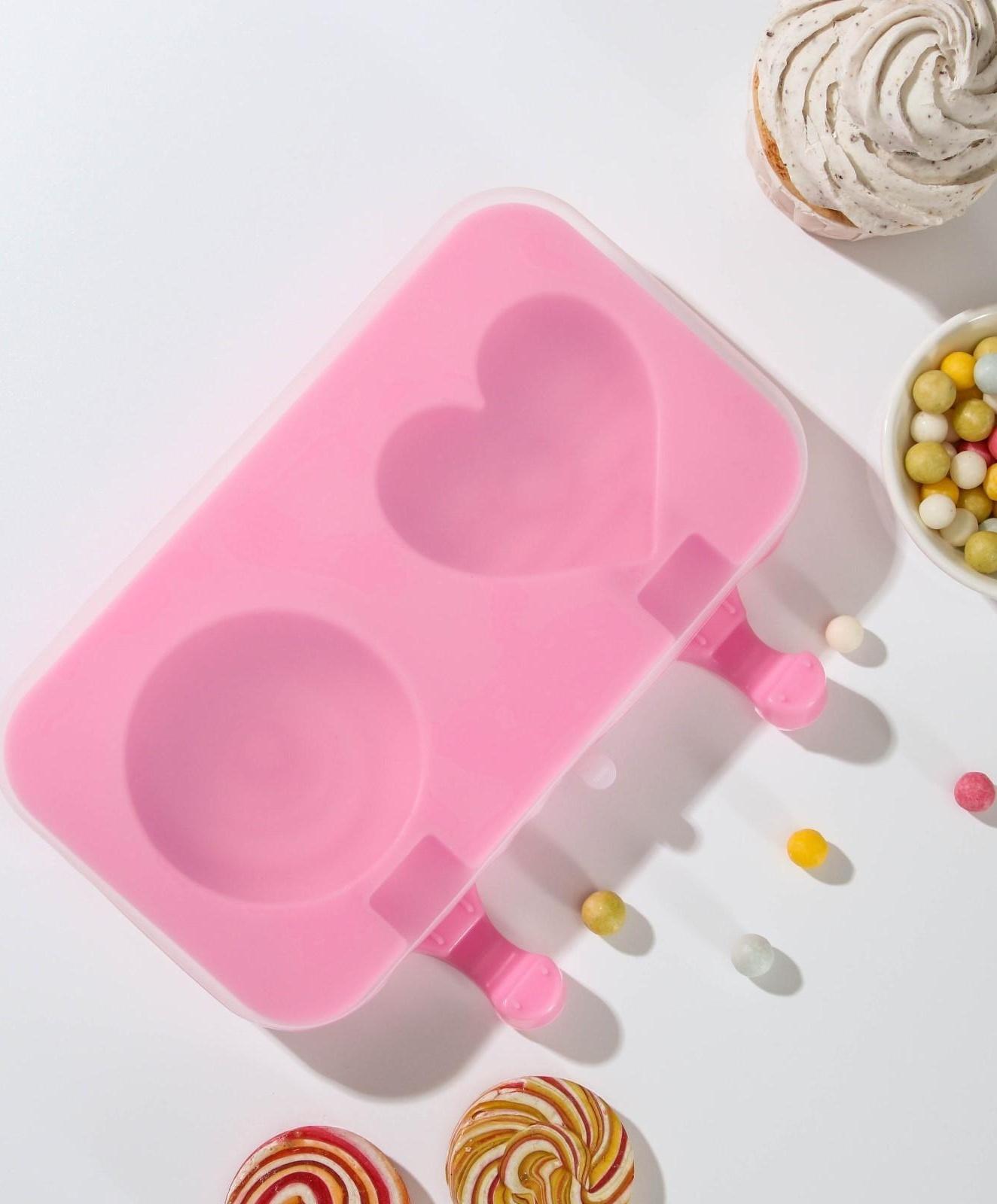 Форма для мороженого «Позитив», 2 ячейки, 19,5×11×2,5 см, с крышкой и палочками, 50 шт, цвет МИКС
