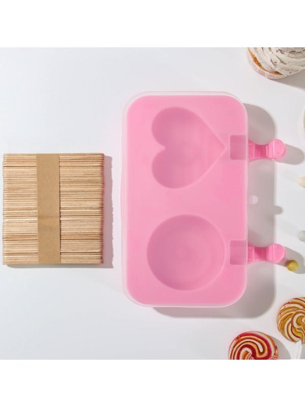 Форма для мороженого «Позитив», 2 ячейки, 19,5×11×2,5 см, с крышкой и палочками, 50 шт, цвет МИКС